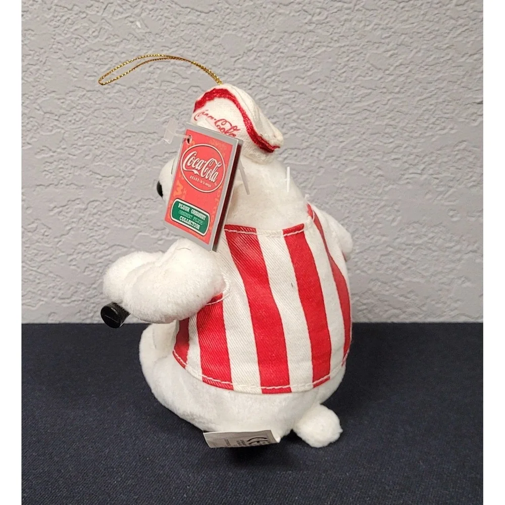 Coca Cola Polar Bear in Soda Fountain Outfit Plush Ornament Christmas Ornament